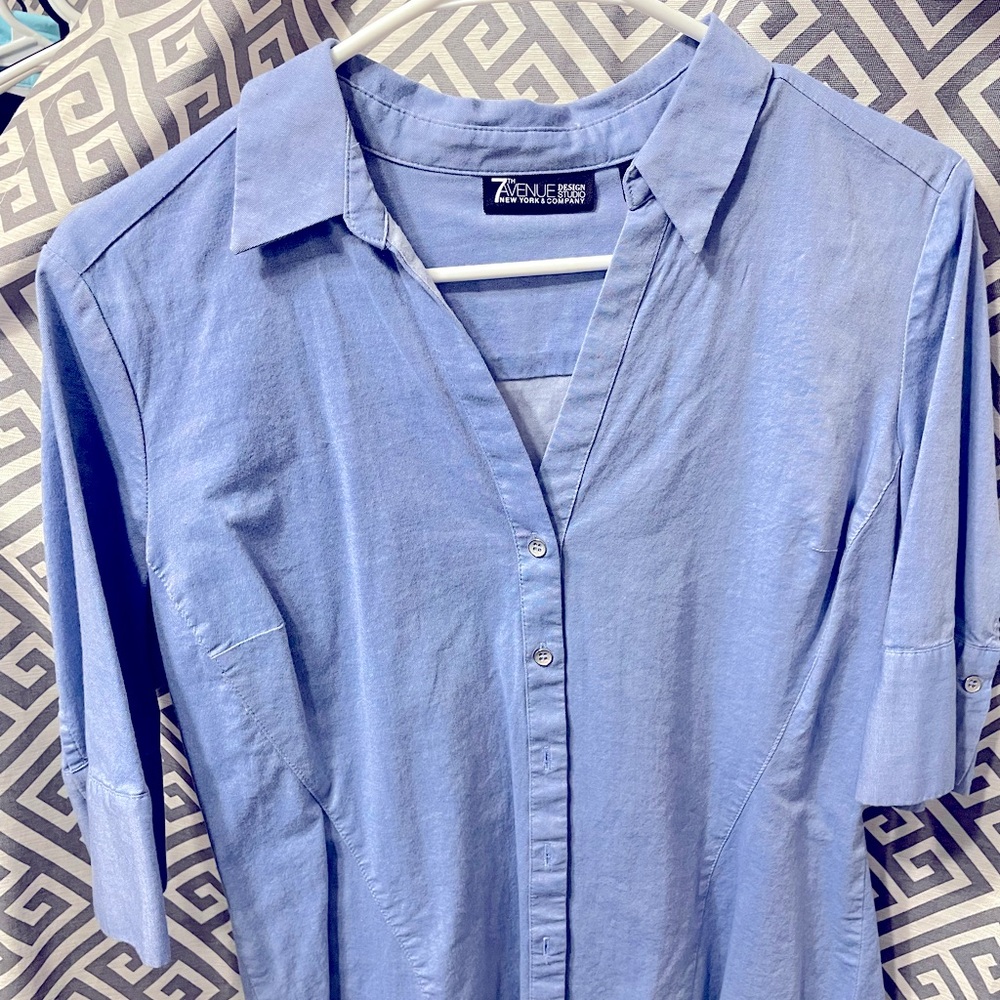 New York & Company 7th Avenue Design Studio Blue button down shirt
